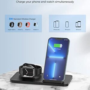 Wireless Charger 15W, 2 in 1 Wireless Charging Station, Fast Wireless Charger for iPhone 13 12 11 Pro Max X XS/iWatch Series, Fast Qi Wireless Charger Dock Station(Adapter Include)