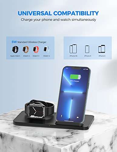 Wireless Charger 15W, 2 in 1 Wireless Charging Station, Fast Wireless Charger for iPhone 13 12 11 Pro Max X XS/iWatch Series, Fast Qi Wireless Charger Dock Station(Adapter Include)