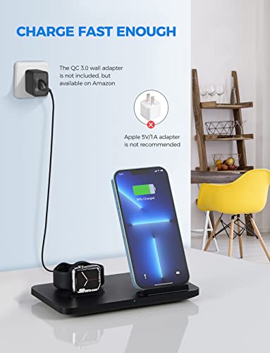 Wireless Charger 15W, 2 in 1 Wireless Charging Station, Fast Wireless Charger for iPhone 13 12 11 Pro Max X XS/iWatch Series, Fast Qi Wireless Charger Dock Station(Adapter Include)