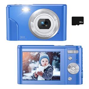 digital camera for kids boys and girls – 36mp children’s camera with 32gb sd card，full hd 1080p rechargeable electronic mini camera for students, teens, kids(light blue)