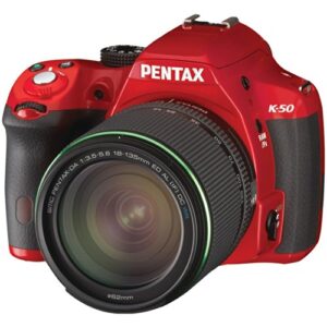 pentax k-50 16mp digital slr camera kit with da l 18-55mm wr f3.5-5.6 and 50-200mm wr lenses (red)