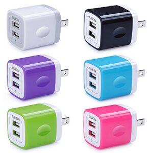 usb wall charger, charger adapter, ailkin 6-pack 2.1amp dual port quick charger plug cube replacement for iphone x/8/7/6s/6s plus/6 plus/6, samsung galaxy s7/s6/s5 edge, lg, htc, huawei, moto etc.