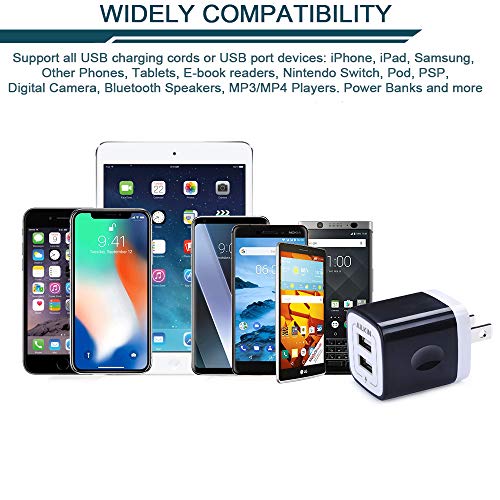 USB Wall Charger, Charger Adapter, AILKIN 6-Pack 2.1Amp Dual Port Quick Charger Plug Cube Replacement for iPhone X/8/7/6S/6S Plus/6 Plus/6, Samsung Galaxy S7/S6/S5 Edge, LG, HTC, Huawei, Moto etc.