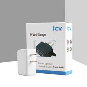 icv USB Wall Charger – 5V 2A 10W AC Power Adapter with US Plug for Phone, Tablet and Other Related USB Powered Devices Small and Lightweight – Designed for Safety(White)