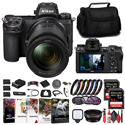 Nikon Z7 II Mirrorless Camera with 24-70mm f/4 Lens (1656) + 2 x 64GB Memory Card + Filter Kit + Wide Angle Lens + Color Filter Kit + Bag + 2 x EN-EL15c Battery + Card Reader + More (Renewed)