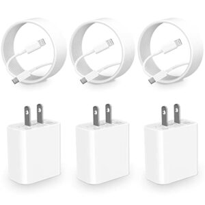 iphone charger fast charging 3pack apple mfi certified usb c charger lightning cable usb-c wall charger 20w with 6ft usb c to lightning cable for iphone 14 13 12 11 pro xr xs max x 8 plus ipad airpods