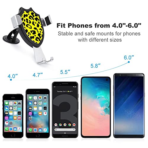 Yellow Leopard Phone Mount for Car Universal Cell Phone Holder Dashboard Windshield Vent Mount Suitable for Smartphones