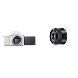 sony alpha zv-e10 – aps-c interchangeable lens mirrorless vlog camera – white + sony sel35f18 35mm f/1.8 prime fixed lens