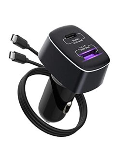 car charger usb c 83w, 65w type c pd3.0 and 18w qc3.0 dual port fast car charger adapter for iphone, samsung galaxy, ipad pro, pixel, macbook, surface book 3 2 laptop 4 3 pro x 7(with 3a cable)