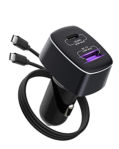 Car Charger USB C 83W, 65W Type C PD3.0 and 18W QC3.0 Dual Port Fast Car Charger Adapter for iPhone, Samsung Galaxy, iPad Pro, Pixel, MacBook, Surface Book 3 2 Laptop 4 3 Pro X 7(with 3A Cable)