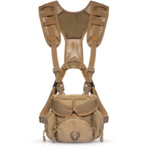 boundless performance binocular harness chest pack – our bino harness case is great for hunting, hiking, and shooting – bino straps secure your binoculars – holds rangefinders, bullets, gear – coyote