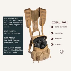 Boundless Performance Binocular Harness Chest Pack - Our Bino Harness case is Great for Hunting, Hiking, and Shooting - Bino Straps Secure Your Binoculars - Holds rangefinders, Bullets, Gear - Coyote