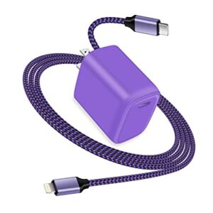 Power Delivery 20W Type USB C Quick Charging Wall Charger Adapter with 3FT Type-C to Lightning Cable for iPhone 14/14 Plus/14Pro/14 Pro Max/13/13Pro/13 Pro Max/12/12Pro/12 Pro Max/11/11 Pro Max-Purple