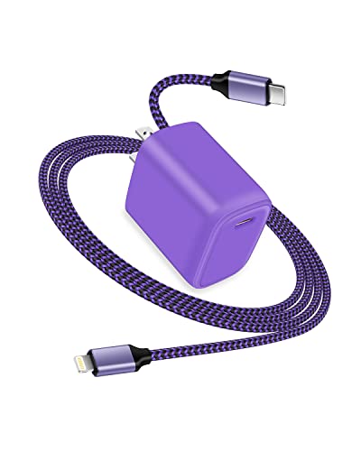 Power Delivery 20W Type USB C Quick Charging Wall Charger Adapter with 3FT Type-C to Lightning Cable for iPhone 14/14 Plus/14Pro/14 Pro Max/13/13Pro/13 Pro Max/12/12Pro/12 Pro Max/11/11 Pro Max-Purple