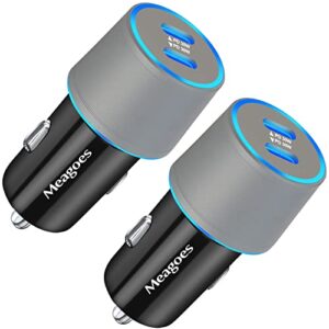 usb c car charger fast charging, meagoes 2-pack 12 volt 60w dual pd rapid charge cigarette lighter adapter, 30w type c pps cargador para carro compatible for iphone, samsung galaxy, google pixel phone