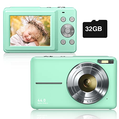 Digital Camera 1080P 44MP Kids Camera Digital Point and Shoot Camera with 32GB Memory Card,16X Zoom Vlogging Camera for Children Boys Girls Students