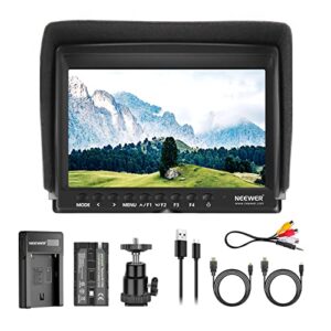neewer f100 7 inch camera field monitor hd video assist slim ips 1280×800 hdmi input 1080p with 2600mah li-ion battery/usb charger for dslr cameras, handheld stabilizer, film video making rig