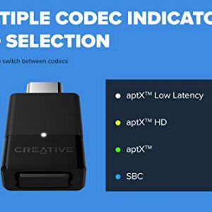 Creative BT-W3 Bluetooth 5.0 USB-C Audio Transmitter, aptX LL and aptX HD, 3.5 mm Analog Mic for Voice Chat Support, Codec Indicator and Selection, Plug-and-Play for PS4, Nintendo Switch, PC, and Mac