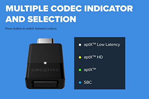 Creative BT-W3 Bluetooth 5.0 USB-C Audio Transmitter, aptX LL and aptX HD, 3.5 mm Analog Mic for Voice Chat Support, Codec Indicator and Selection, Plug-and-Play for PS4, Nintendo Switch, PC, and Mac
