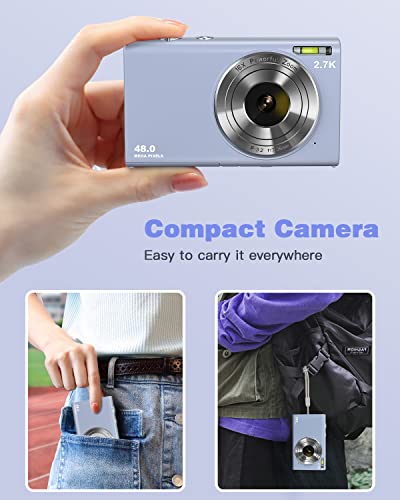 Digital Camera 2.7K 48MP Vlogging Camera, Auto Focus Digital Point and Shoot Camera with 32GB Memory Card,16X Zoom, Time Lapse Digital Cameras for Kids Teenagers Students Boys Girls,Purple