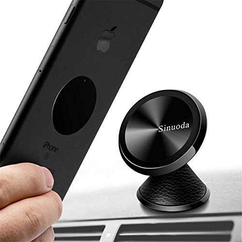 Sinuoda Magnetic Phone Car Mount, Magnetic Car Phone Holder Stand Dashboard Car Phone Mount, Mobile Phone Holder for Car 360 Rotation Universal Metal Phone Holder,Black Leather