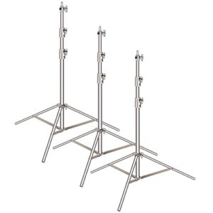 neewer 3-pack stainless steel light stand with 1/4 -inch to 3/8-inch universal adapter 39-102 inches/99-260 centimeters foldable support stand for studio softbox,umbrella,strobe light,reflector,etc