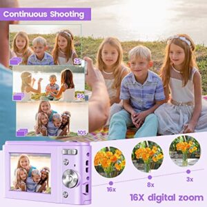 Digital Camera, HUMIDIER FHD 1080P 36MP 16X Digital Zoom Mini Vlogging Video Camera with Battery Charger, Compact Portable Cameras Point and Shoot Camera for Kids,Teens,Beginners (Purple)