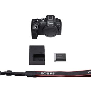 Canon EOS R8 Full-Frame Mirrorless Camera (Body Only), RF Mount, 24.2 MP, 4K Video, DIGIC X Image Processor, Subject Detection & Tracking, Compact, Lightweight, Smartphone Connection, Content Creator