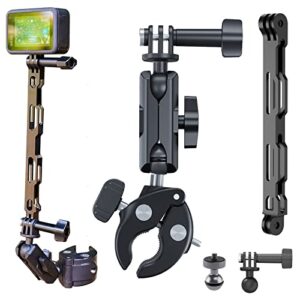 telesin claw clamp mount + extension rod + phone holder bundle kit, 360 dual ball head gripper monitor, bicycle bike motorcycle handlebar boat vehicle clip for gopro insta360 akaso smartphone