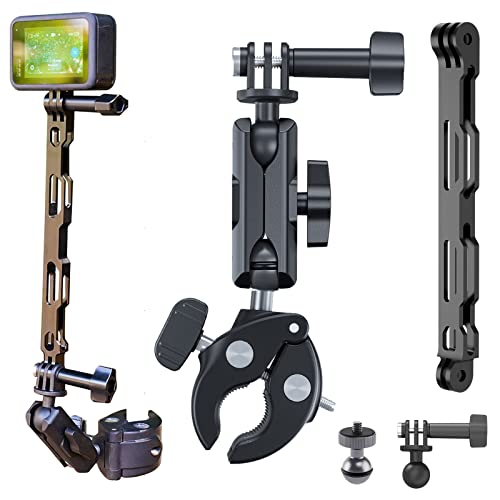 TELESIN Claw Clamp Mount + Extension Rod + Phone Holder Bundle Kit, 360 Dual Ball Head Gripper Monitor, Bicycle Bike Motorcycle Handlebar Boat Vehicle Clip for GoPro Insta360 AKASO Smartphone