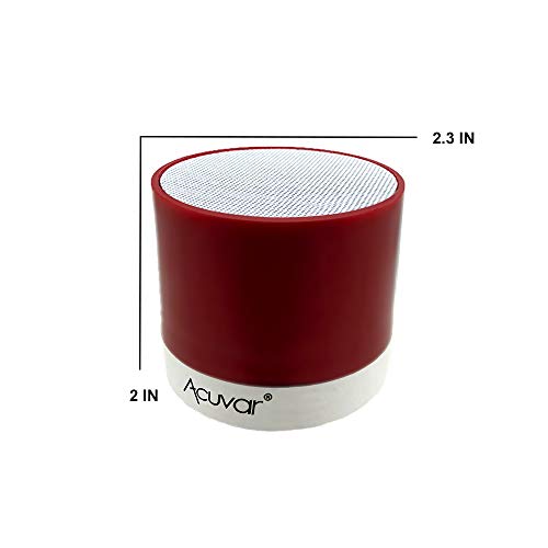 2 Acuvar Wireless Rechargeable Mini Speaker Pods with Micro SD Card Reader and USB Compatibility (Red & Black)
