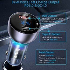 Baseus 65W USB C Car Charger, Type C Car Charger PPS PD3.0 QC4.0 45W Super Fast Charging with LED Display Compatible with iPhone 14/13/12 Pro Max, Samsung S22 S21 Ultra/Tab S8, MacBook, iPad, Laptops