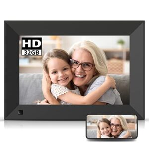 bsimb 32gb wifi digital picture frame 8 inch, digital photo frame hd ips touch screen motion sensor, easy setup to upload photos/videos via app, email, auto-rotate, wall-mounted, gift for grandparents