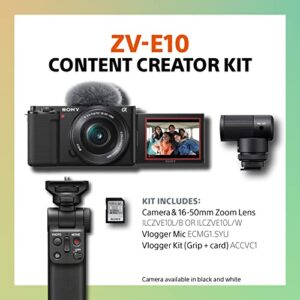 Sony Alpha ZV-E10 - APS-C Interchangeable Lens Mirrorless Vlog Camera Kit & Content Creator Kit