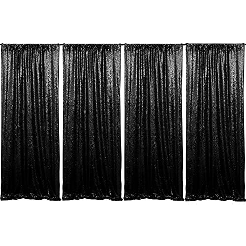 Black Backdrop Curtain Glitter Curtains 4 Panels 2ftx8ft Black Shimmer Wall Backdrop Curtains for Party Fabric