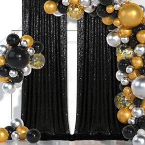 Black Backdrop Curtain Glitter Curtains 4 Panels 2ftx8ft Black Shimmer Wall Backdrop Curtains for Party Fabric