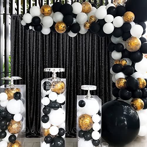 Black Backdrop Curtain Glitter Curtains 4 Panels 2ftx8ft Black Shimmer Wall Backdrop Curtains for Party Fabric