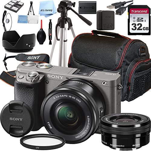 Sony a6000 Mirrorless Digital Camera(Graphite) with 16-50mm Lens + 32GB Card, Tripod, Case, and More (18pc Bundle)