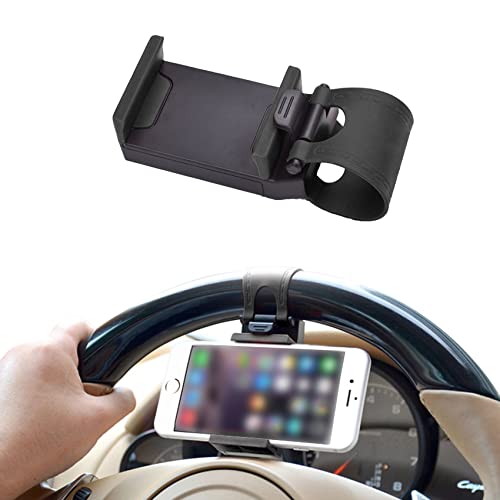 Car Steering Wheel Phone Mount, Portable Steering Wheel Phone Holder Mount Clip, Steering Wheel Smartphone Mount, Phone Holder Universal for Most Phones (Black)