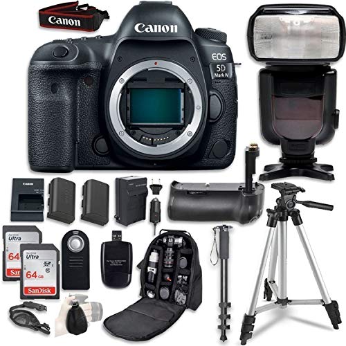 Canon EOS 5D Mark IV Digital SLR Camera Bundle (Body Only) + Professional Accessory Bundle (14 Items) (Renewed)