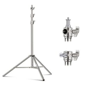 neewer 7.2ft/2.2m stainless steel light stand, spring cushioned heavy duty photography tripod stand with 1/4” to 3/8” universal screw adapter for strobe,led video light,ring light, monolight, softbox