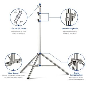 NEEWER 7.2ft/2.2m Stainless Steel Light Stand, Spring Cushioned Heavy Duty Photography Tripod Stand with 1/4” to 3/8” Universal Screw Adapter for Strobe,LED Video Light,Ring Light, Monolight, Softbox