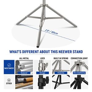 NEEWER 7.2ft/2.2m Stainless Steel Light Stand, Spring Cushioned Heavy Duty Photography Tripod Stand with 1/4” to 3/8” Universal Screw Adapter for Strobe,LED Video Light,Ring Light, Monolight, Softbox