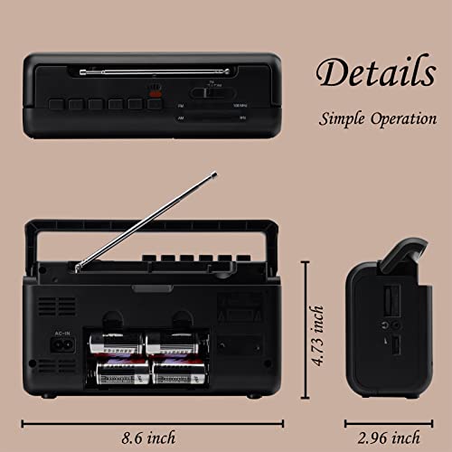 G Keni Portable Cassette Player Boombox AM/FM Radio Stereo, CasetteTape Player Recorder with Earphone Jack Battery Operated or AC Powered