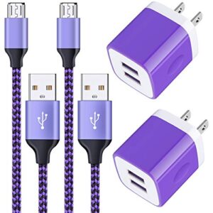 android charger, fast 2-pack dual port fast charging block 6ft micro usb cable android phone charger for samsung galaxy s7 edge s6 s5 j7v j7 j3 j3v j5 j8 note 5, lg k20 k50 k40, moto g5 g4 e6 e5 e4