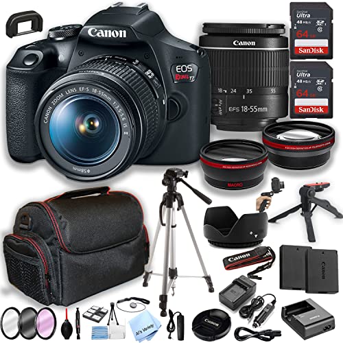 Canon EOS Rebel T7 DSLR Camera w/EF-S 18-55mm is II Zoom Lens + 2pcs 64GB Memory + Case+ Tripod + Steady Grip Pod + Filters + Macro + 2X Lens + 2X Batteries + More (35pc Bundle)