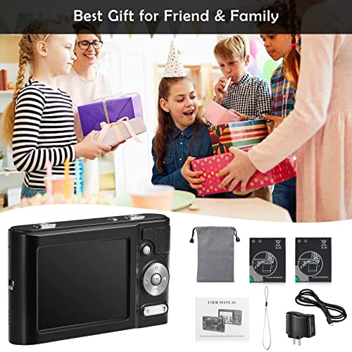 48MP Kids Digital Camera for Kids,Teens,Beginners,Adults, Compact 16X Zoom 4K Mini Digital Photo Camera Compact Students Video Camera with Macro -Altruewit(Black)