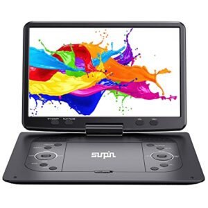 16.9”portable dvd player with 14.1”hd large screen,kids dvd players,unique extra button design,portable with 5 hrs rechargeable battery,support usb/sd card/synctv video player portable,black