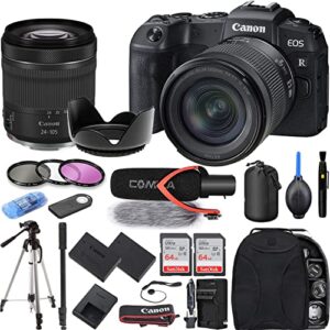 camera bundle for canon eos rp mirrorless camera with rf 24-105mm f/4-7.1 is stm lens, extra battery, pro microphone + accessories kit