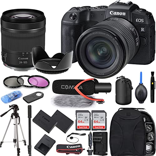 Camera Bundle for Canon EOS RP Mirrorless Camera with RF 24-105mm f/4-7.1 is STM Lens, Extra Battery, Pro Microphone + Accessories Kit